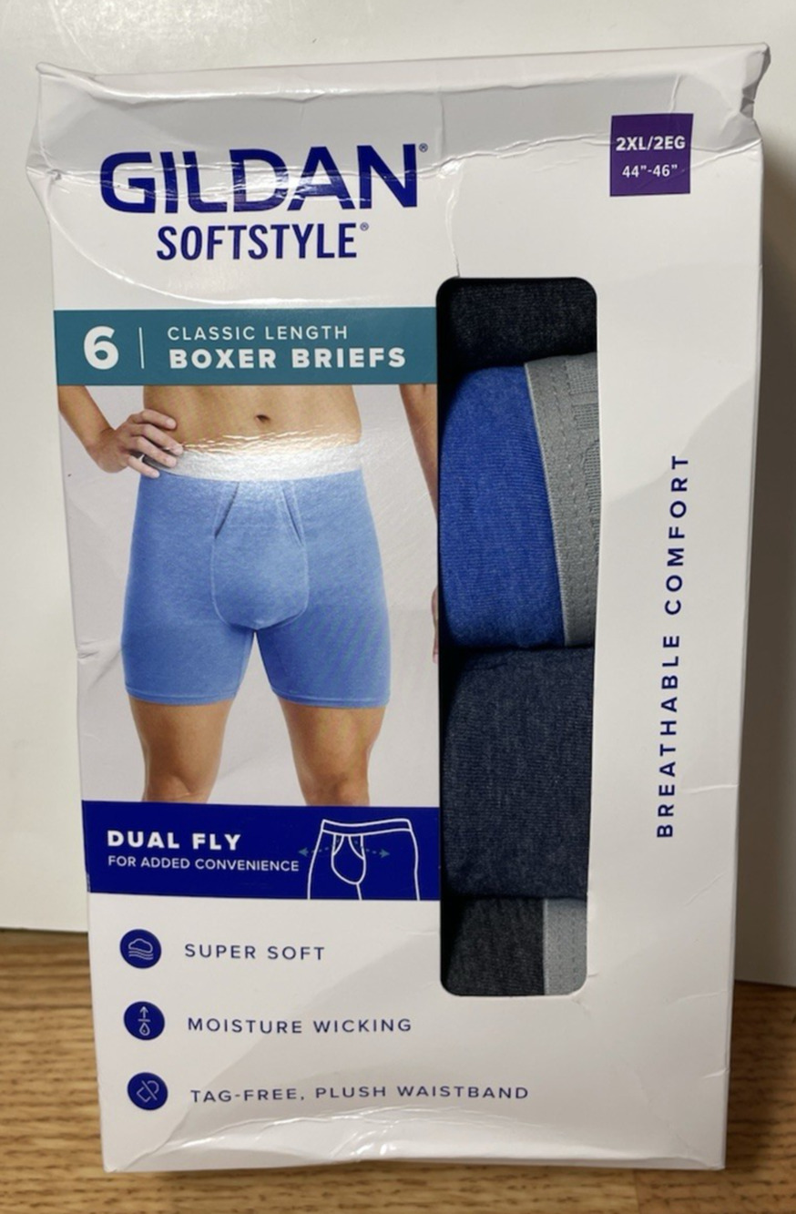 Gildan Softstyle Boxer Briefs 6 Pack Men’s 2XL (44-46”) Moisture Wicking New